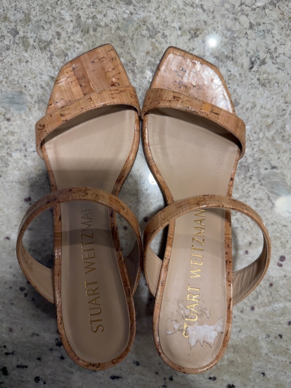 Stuart Weitzman Cork-Effect Strap Sandals in Natural Cork